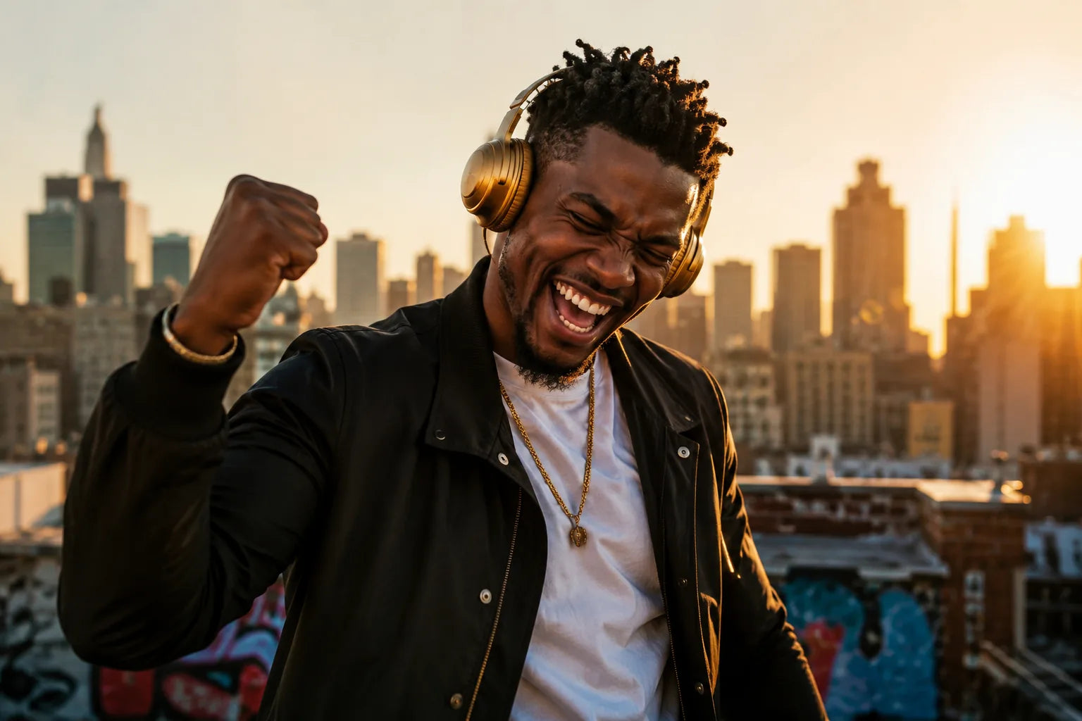 Man hearing his custom rap track for the first time