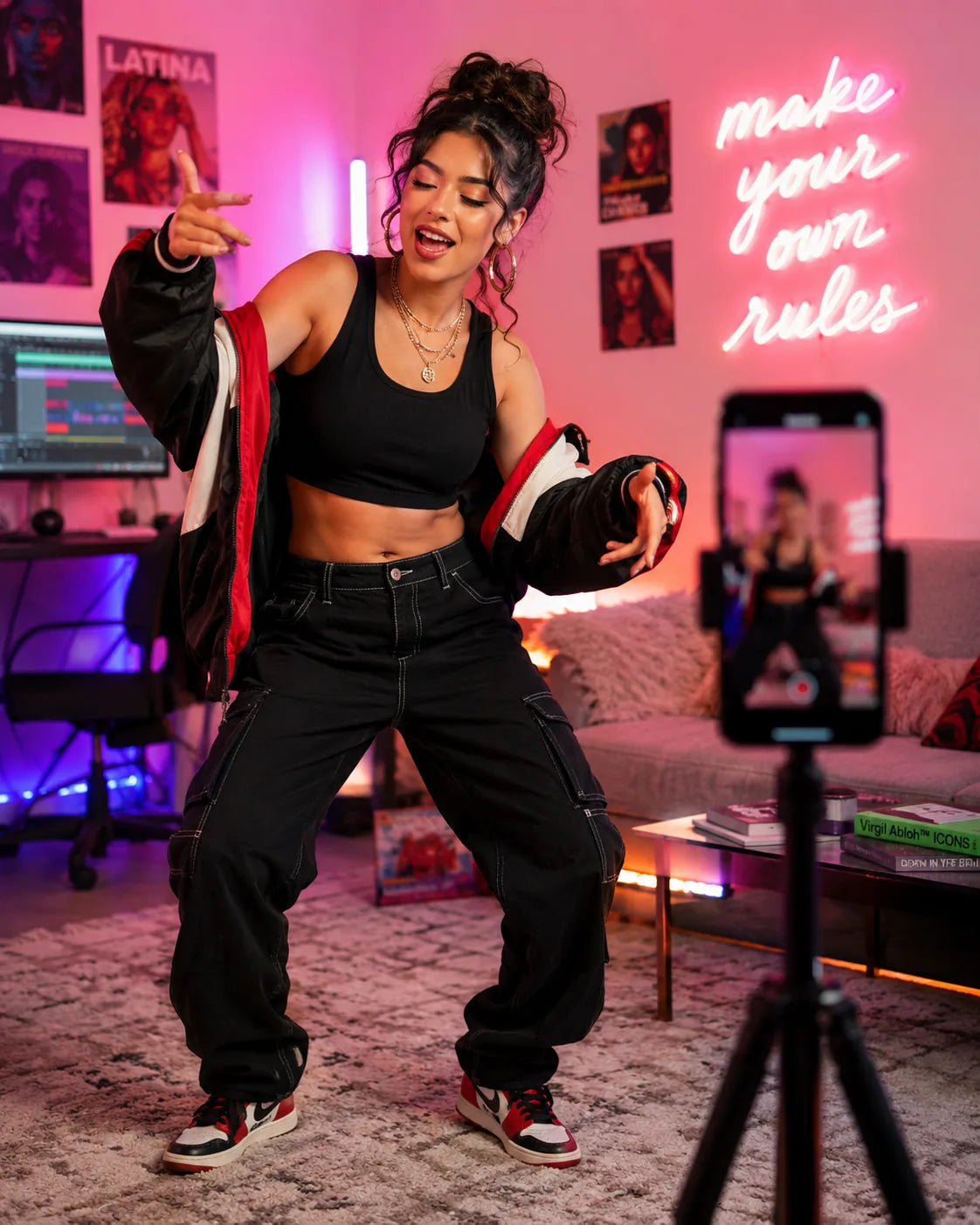 Woman dancing to her custom track